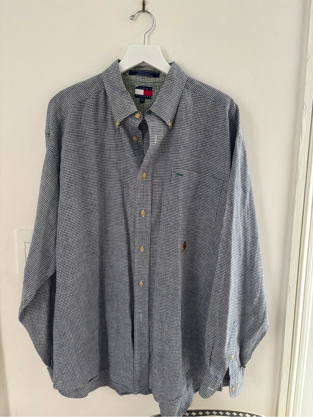 Tommy Hilfiger Men's Navy and White Micro-Check Button-Down Shirt